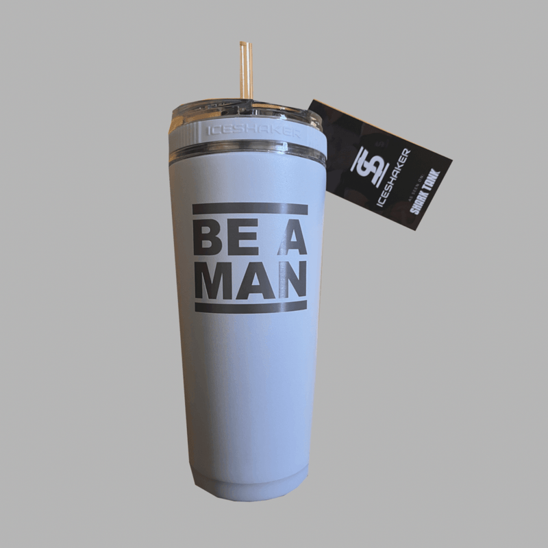 Be a Man (White) ICE SHAKER with straw - Boston Be a Man 